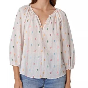 Velvet by Graham & Spencer White Embroidered Peasant Top